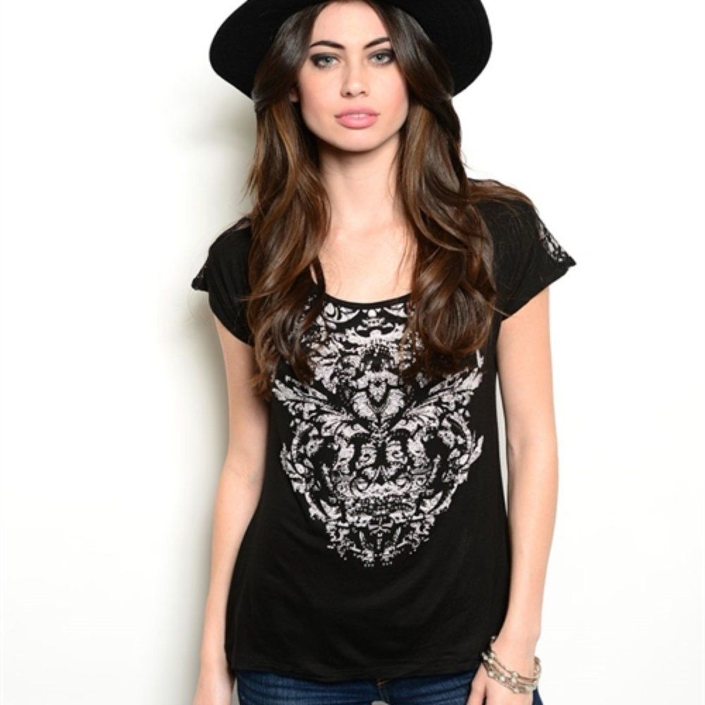 Black Lace Back with Rhinestone Light-Weight Top
